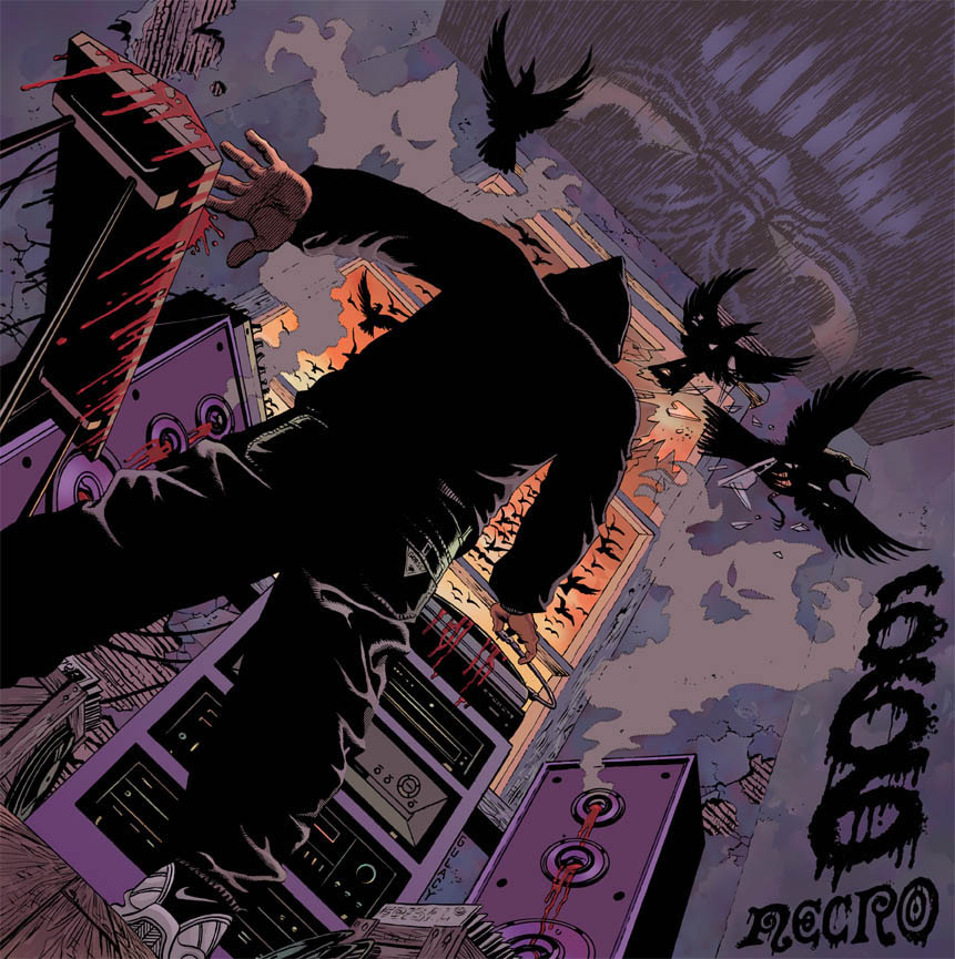 CD jacket design for hip hop artist Necro. Pencils and inks by Paul Gulacy, colors by Laurie Kronenberg.