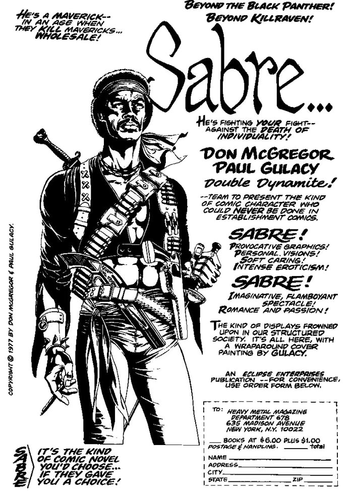 Sabre promo ad from Heavy Metal magazine, June 1978